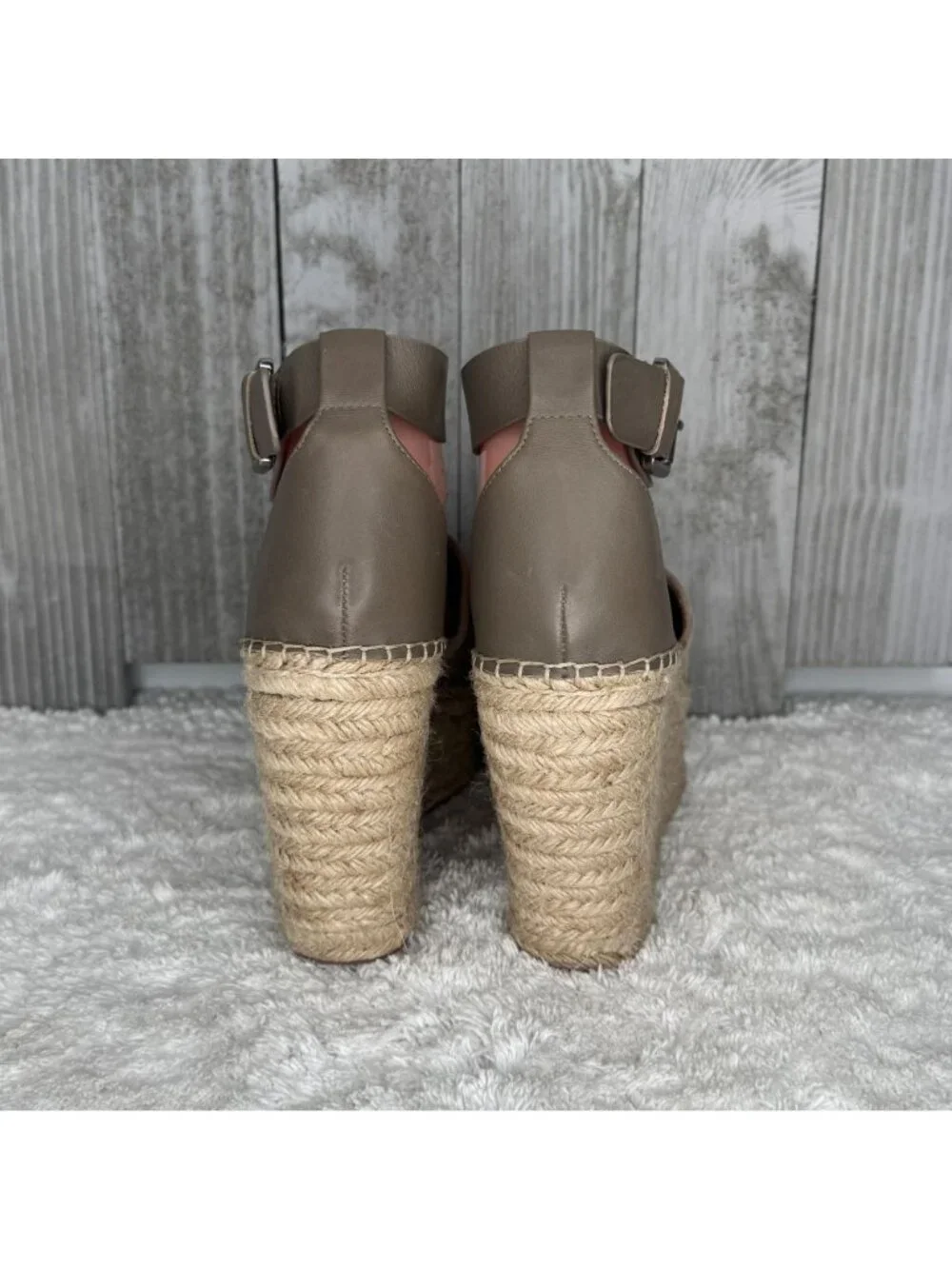 Marc Fisher Taupe Perforated Suede Platform Espadrille Sandals Size 8 M